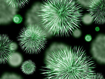 Illustration of green airborne particles.