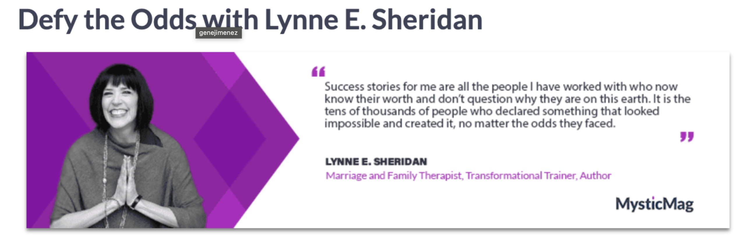Defy the Odds with Lynne E. Sheridan - Featured in MysticMag
