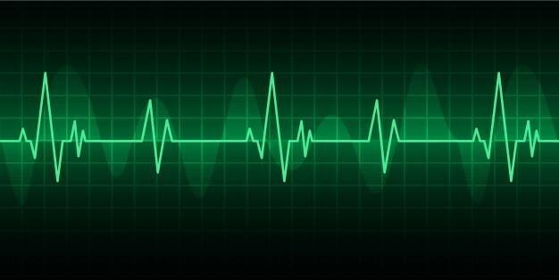 A green oscilloscope waveform showing the pulse of an electromagnetic signal